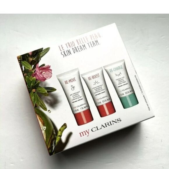 New 3PC Clarins Skin Dream Team Set Cleansing Gel Hydrating Cream Sleep Mask - Picture 2 of 3